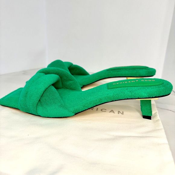 Good American Emerald Green Terry Cloth Kitten Heels - Size 10 - New in Box - Picture 6 of 11
